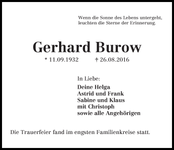 Traueranzeige von Gerhard Burow