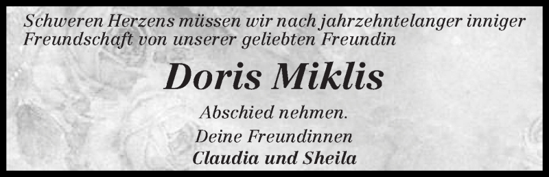 Traueranzeige von Doris Miklis von WESER-KURIER
