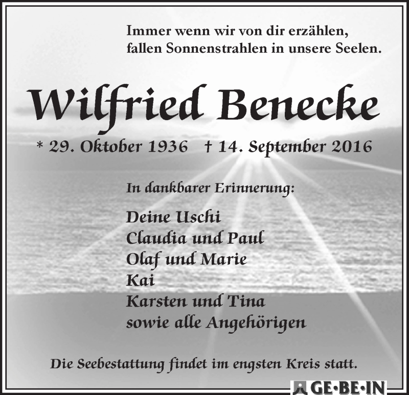 Traueranzeige von Wilfried Benecke von WESER-KURIER