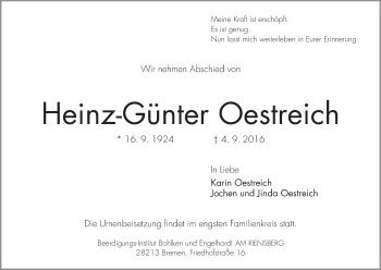 Traueranzeige von Heinz-Günter Oestreich