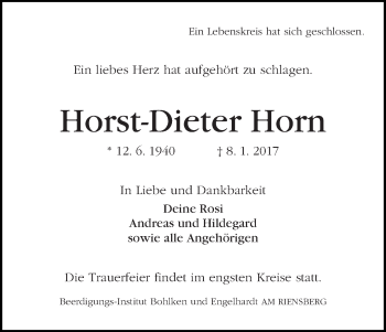 Traueranzeige von Horst-Dieter Horn