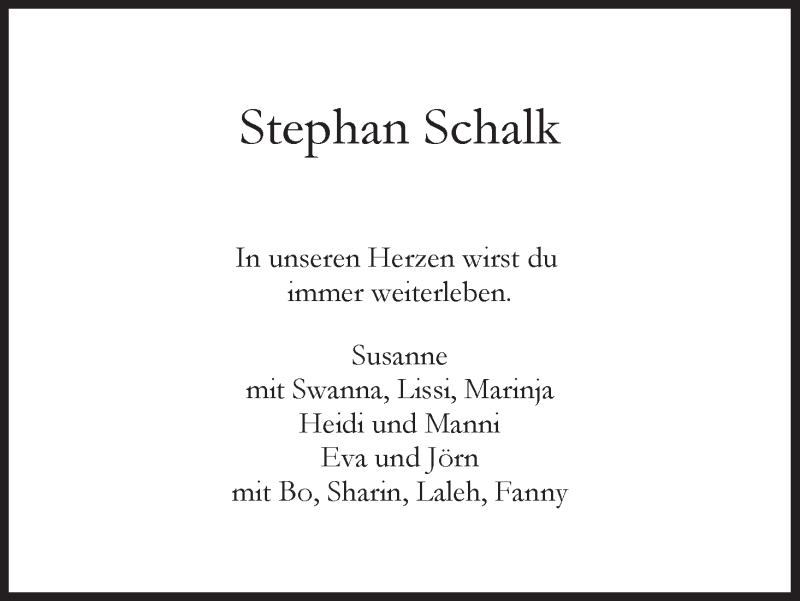 Traueranzeige von Stephan Schalk von WESER-KURIER