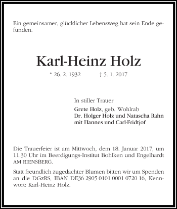 Traueranzeige von Karl-Heinz Holz