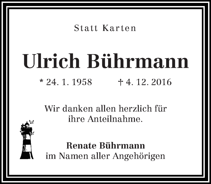 Traueranzeige von Ulrich Bührmann von WESER-KURIER