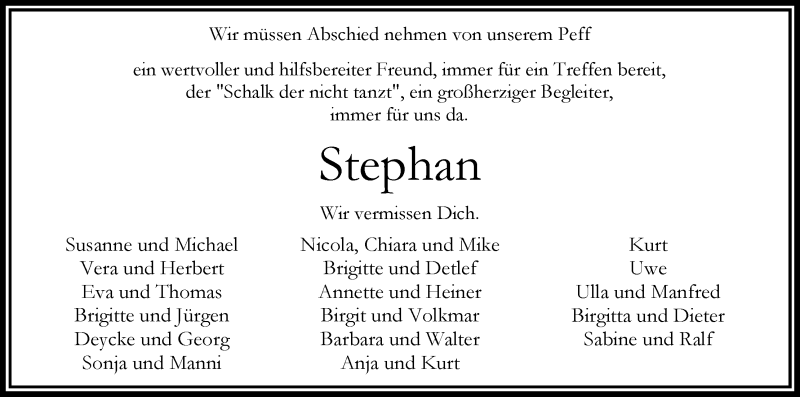 Traueranzeige von Stephan Schalk von WESER-KURIER