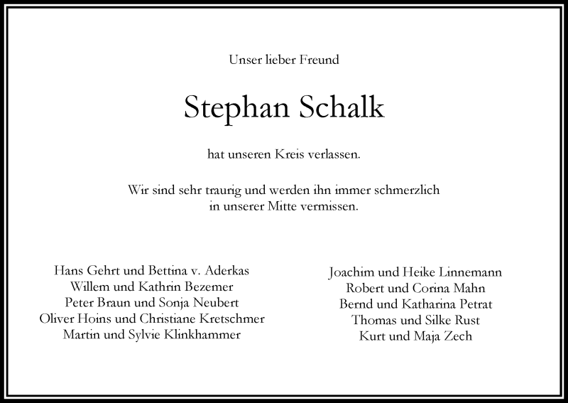 Traueranzeige von Stephan Schalk von WESER-KURIER