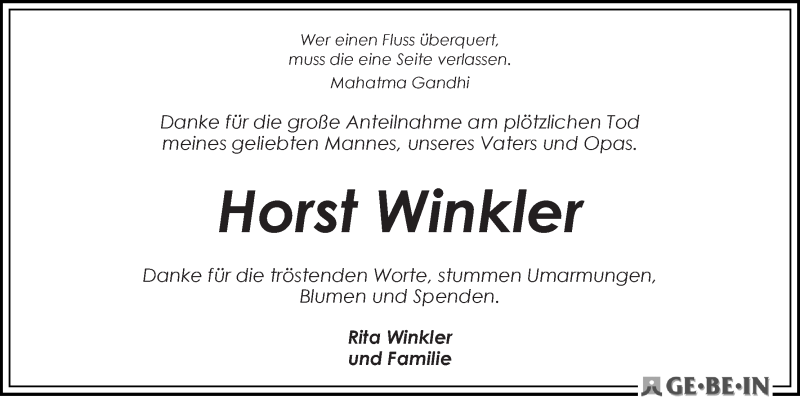  Traueranzeige für Horst Winkler vom 21.01.2017 aus WESER-KURIER
