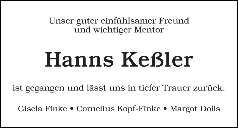 Traueranzeige von Hanns Keßler von WESER-KURIER