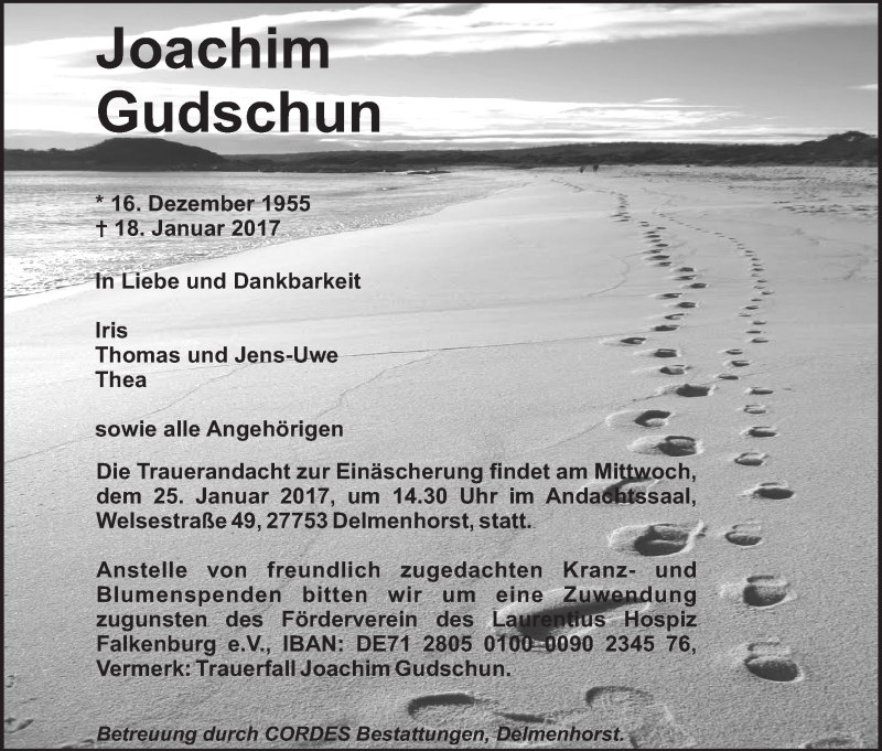 Traueranzeige von Joachim Gudschun von WESER-KURIER