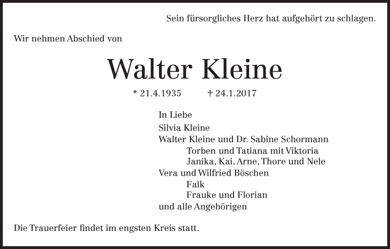 Traueranzeige von Walter Kleine von WESER-KURIER