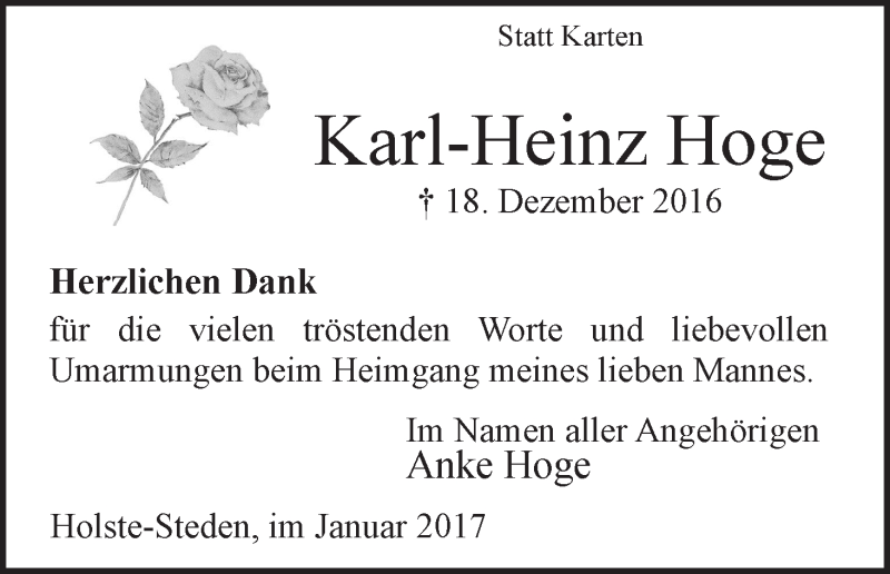 Traueranzeige von Karl-Heinz Hoge von WESER-KURIER