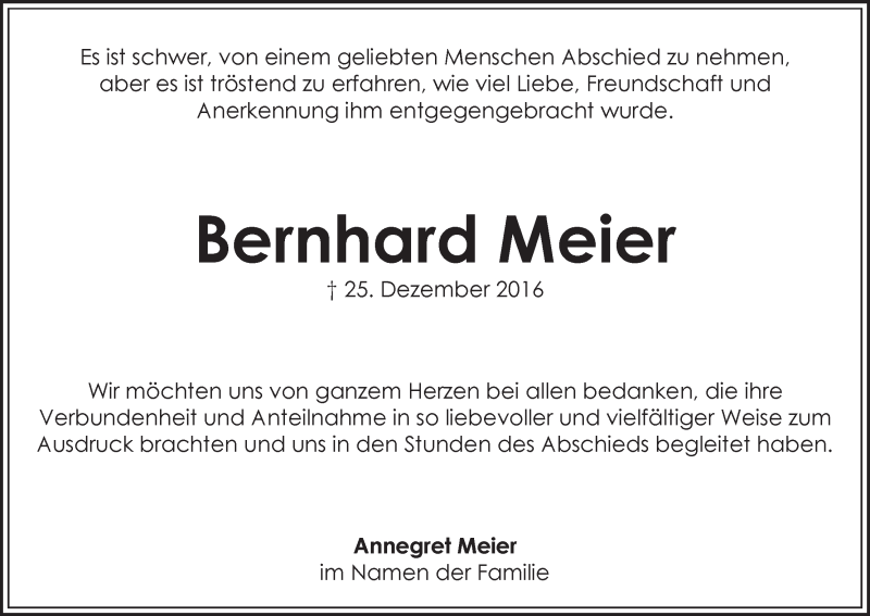 Traueranzeige von Bernhard Meier von WESER-KURIER