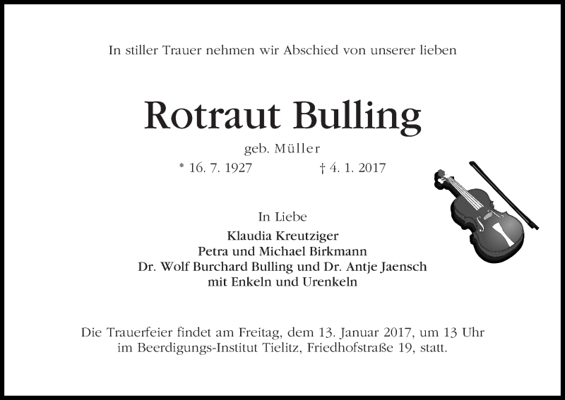 Traueranzeige von Rotraut Bulling von WESER-KURIER