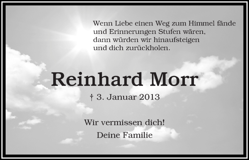  Traueranzeige für Reinhard Morr vom 03.01.2017 aus Die Norddeutsche