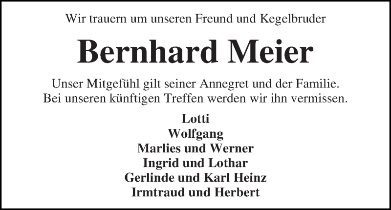 Traueranzeige von Bernhard Meier von WESER-KURIER