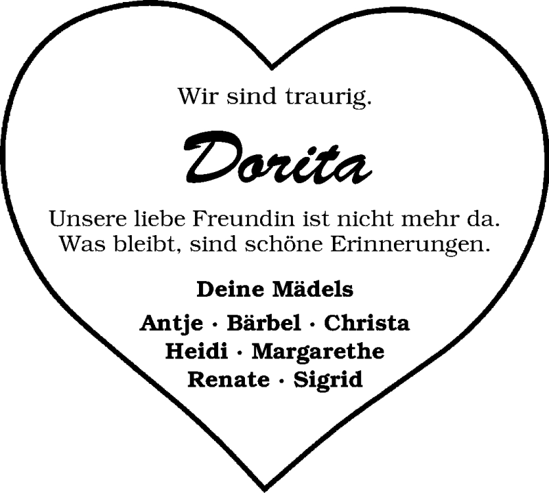 Traueranzeige von Dorita Fahrenholz von WESER-KURIER