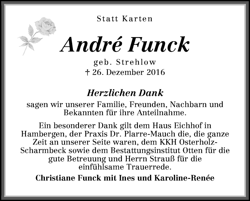 Traueranzeige von André Funck von Osterholzer Kreisblatt