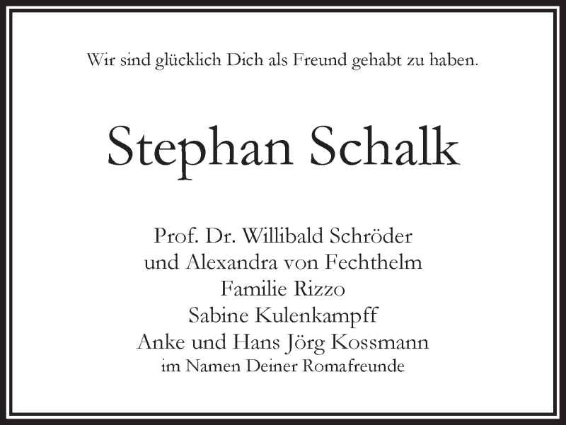 Traueranzeige von Stephan Schalk von WESER-KURIER