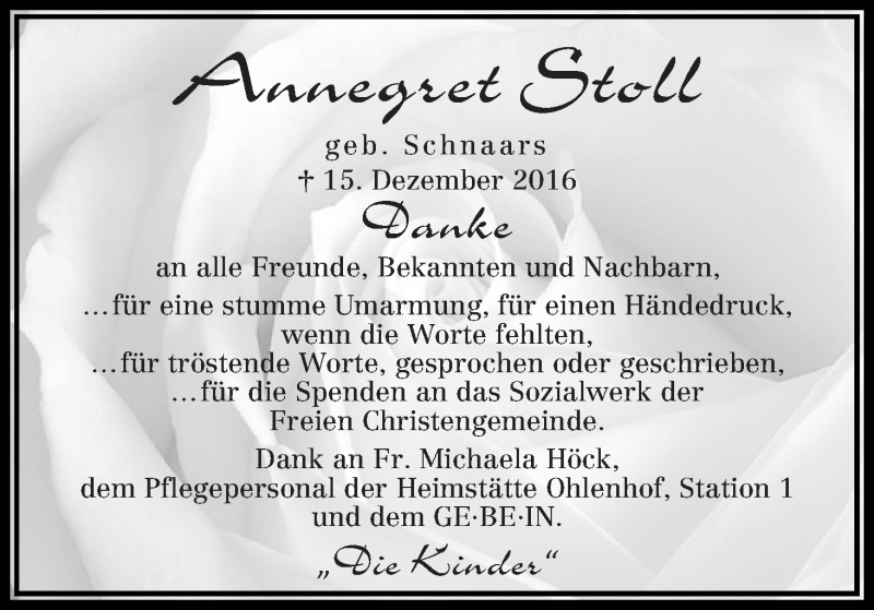 Traueranzeige von Annegret Stoll von WESER-KURIER