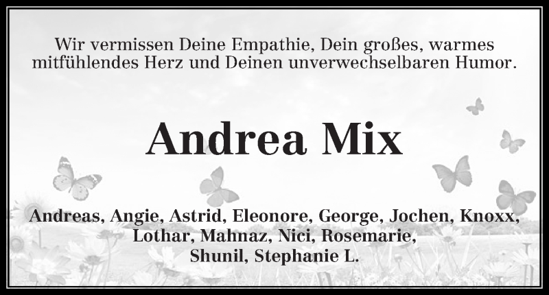  Traueranzeige für Andrea Mix vom 28.10.2017 aus WESER-KURIER