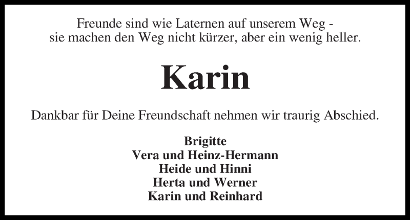  Traueranzeige für Karin Achilles vom 18.10.2017 aus Osterholzer Kreisblatt