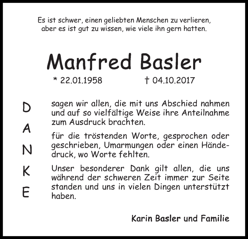  Traueranzeige für Manfred Basler vom 28.10.2017 aus WESER-KURIER