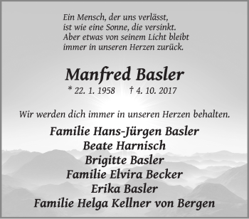 Traueranzeige von Manfred Basler