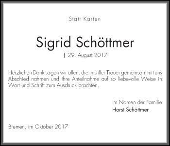 Traueranzeige von Sigrid Schöttmer