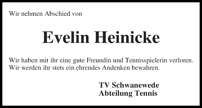  Traueranzeige für Evelin Heinicke vom 23.11.2017 aus Die Norddeutsche