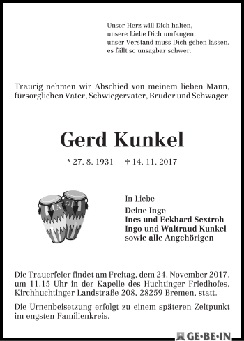 Traueranzeige von Gerd Kunkel