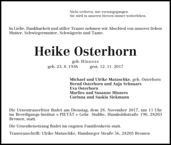 Traueranzeige von Heike Osterhorn