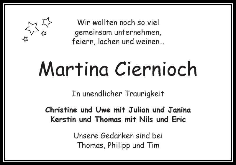  Traueranzeige für Martina Ciernioch vom 15.11.2017 aus Osterholzer Kreisblatt