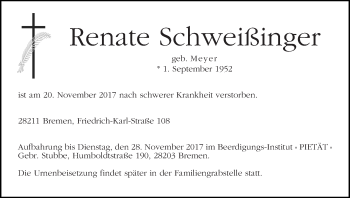 Traueranzeige von Renate Schweißinger
