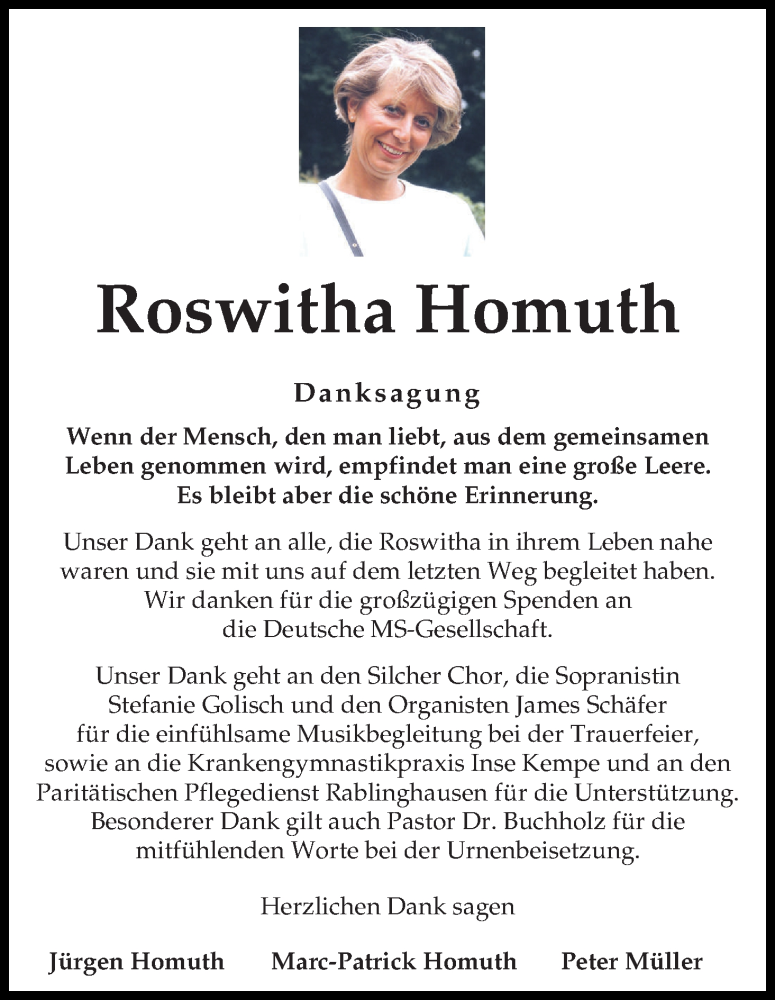  Traueranzeige für Roswitha Homuth vom 11.11.2017 aus WESER-KURIER