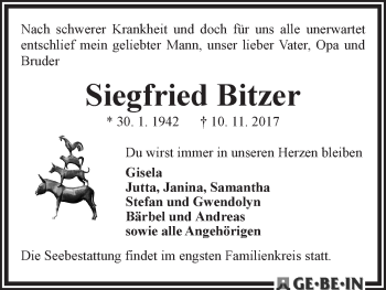 Traueranzeige von Siegfried Bitzer