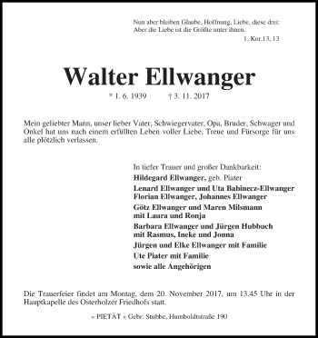 Traueranzeige von Walter Ellwanger
