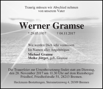 Traueranzeige von Werner Gramse