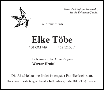 Traueranzeige von Elke Töbe