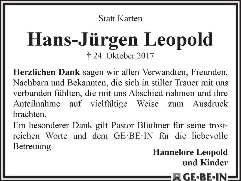 Traueranzeige von Hans-Jürgen Leopold von WESER-KURIER