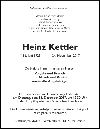 Traueranzeigen Von Heinz Kettler Trauer Gedenken