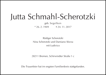 Traueranzeige von Jutta Schmahl-Scherotzki