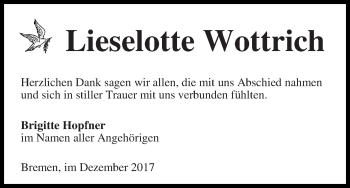 Traueranzeige von Lieselotte Wottrich