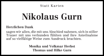 Traueranzeige von Nikolaus Gurn