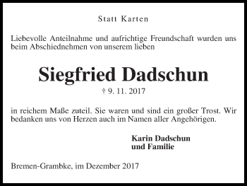 Traueranzeige von Siegfried Dadschun