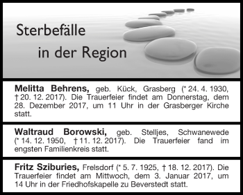 Traueranzeigen Von Sterbefälle In Der Region Ausgabe 27.12.2017 ...