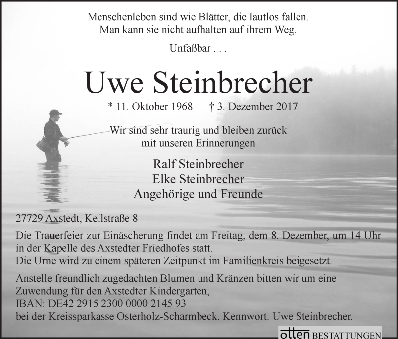 Traueranzeige von Uwe Steinbrecher von Osterholzer Kreisblatt