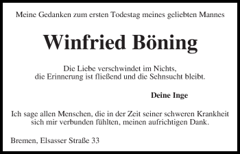 Traueranzeige von Winfried Böning