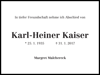 Traueranzeige von Karl-Heiner Kaiser
