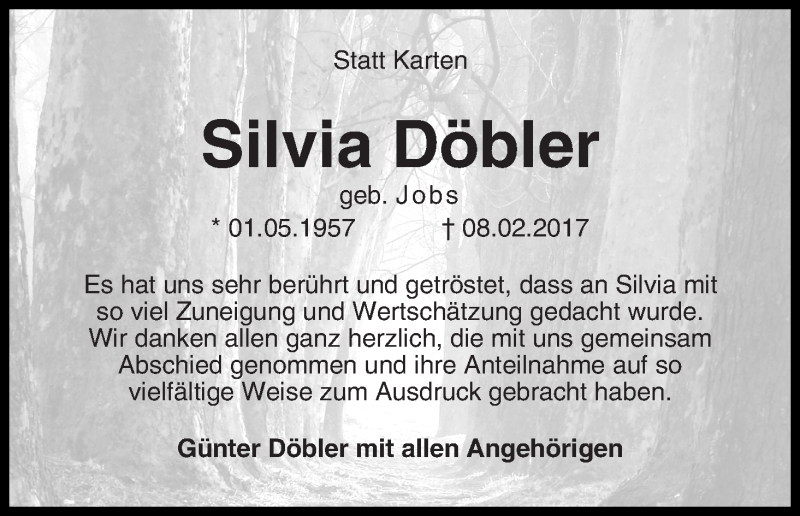 Traueranzeige von Silvia Döbler von Achimer Kurier/Verdener Nachrichten