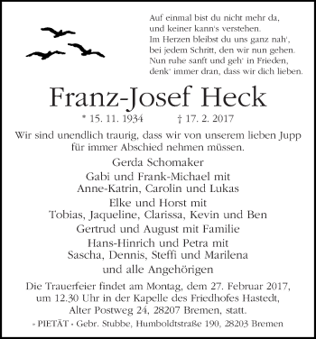 Traueranzeige von Franz-Josef Heck